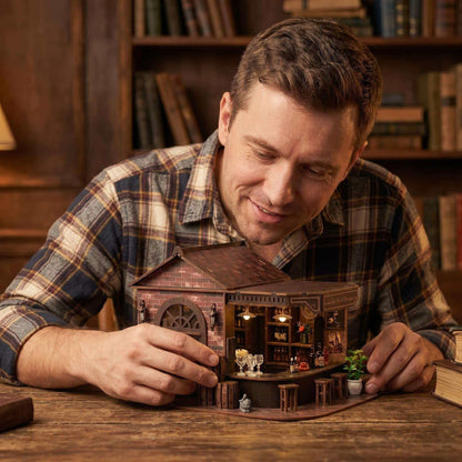 Book Nook Kit, 3D Wooden Miniature Tavern & Pub Dollhouse with LED Lights - DIY Mini House Craft Model for Adults, Birthday Valentine's Day Gift for Women Men