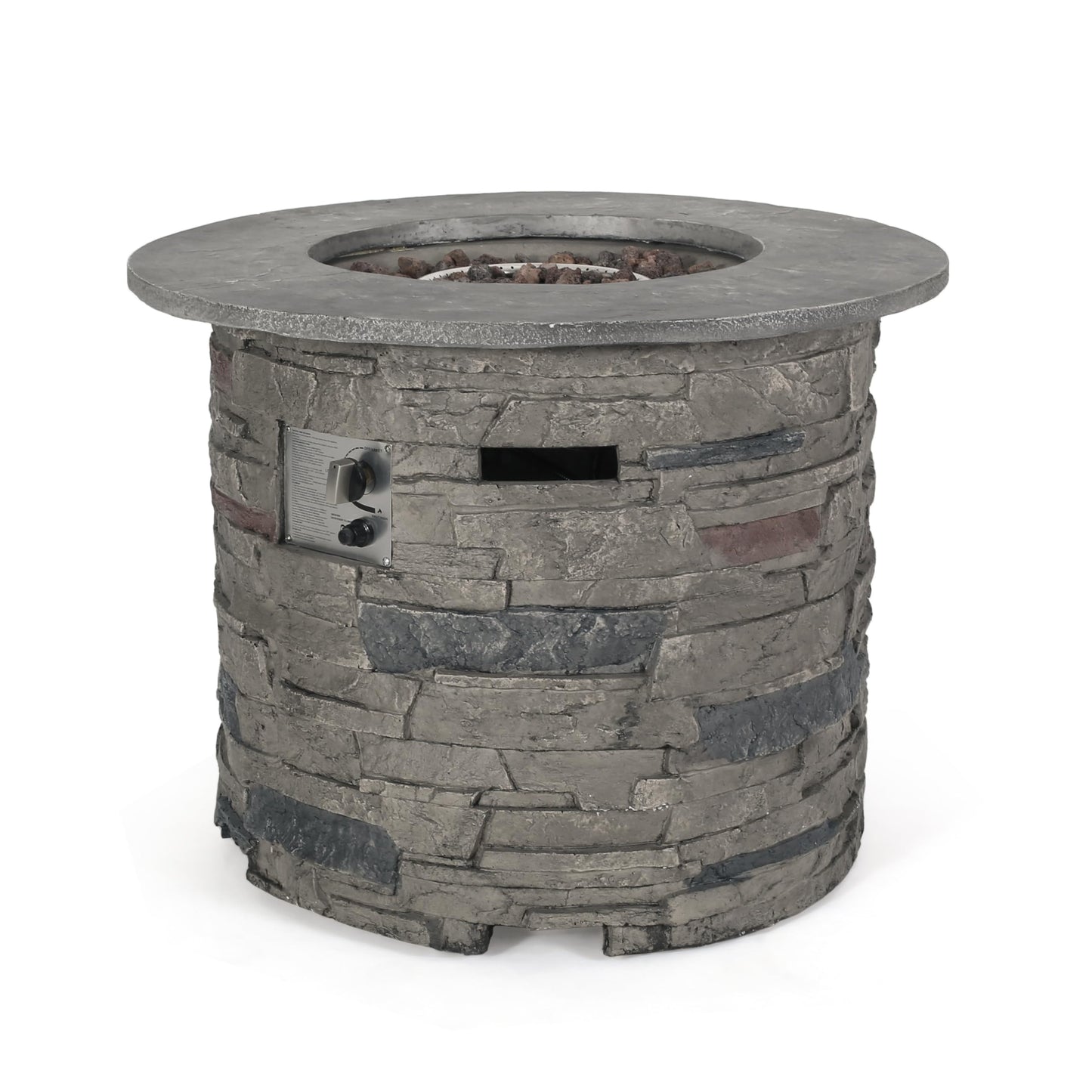 YOPTO Outdoor 32" Round Propane Fire Pit Table,40,000 BTU,MgO Stone Finish with Lightweight Concrete and Natural Stone Finish,Patio Heater for Garden Backyard Deck,Rain Cover,Stone Gray