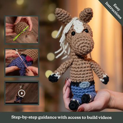 Amigurumi Crochet Kit for Beginners Adults and Kids, Learn to Crochet Kits for Adults Beginner with Easy Yarn, Stuffed Crochet Animal Kit with Step-by-Step Video Tutorials - Harvey the Horse