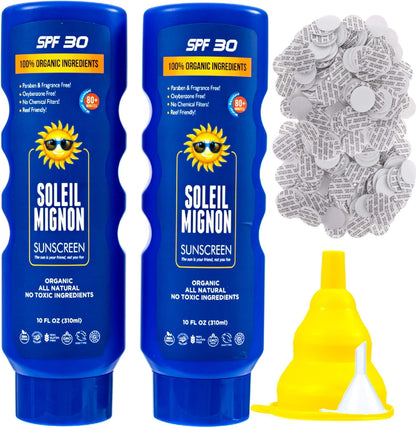 Leakproof Hidden Flask - 2 Secret Sunscreen Flasks for Liquor, 10oz Empty Alcohol Containers with Foam Seals & Funnel