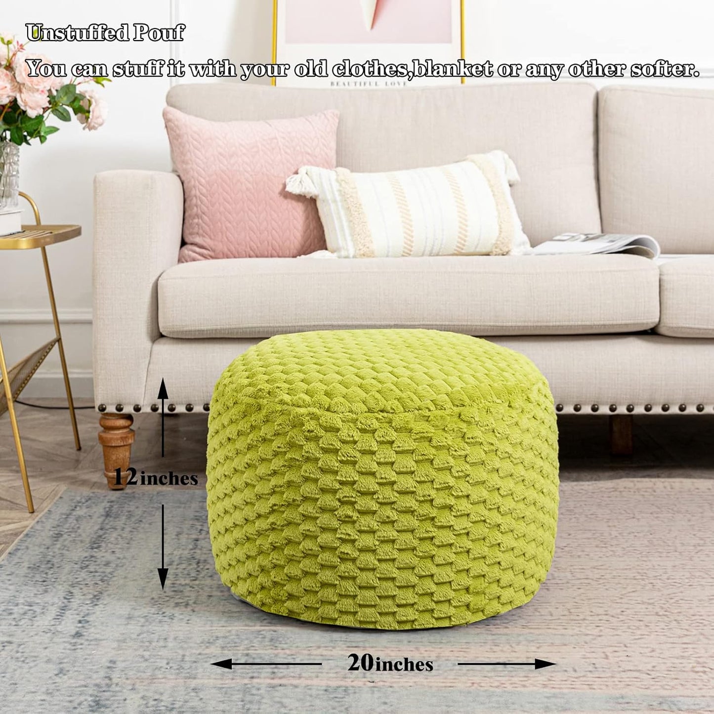20x20x12 Inches Asuprui Fur Ottoman Stool Unstuffed Footstool Cover Floor Pouf Foot Rest Round Poof Seat Floor Bean Bag