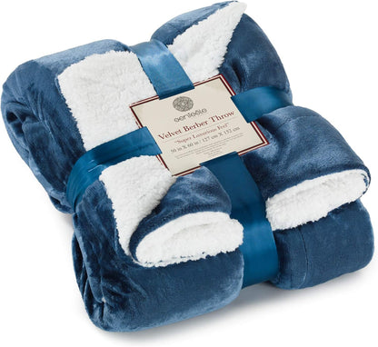 50 60 inches, Genteele Sherpa Throw Blanket Super Soft Reversible Ultra Luxurious Plush Blanket, x Navy/White