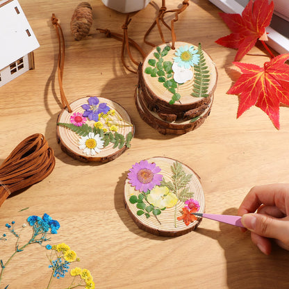 Maasechs 20 Set Spring DIY Wooden Crafts with Dried Pressed Flowers Leaves Unfinished Wood Slices Hanging Ornaments for Art Project Craft Wedding Home Decoration Gifts(Vivid)