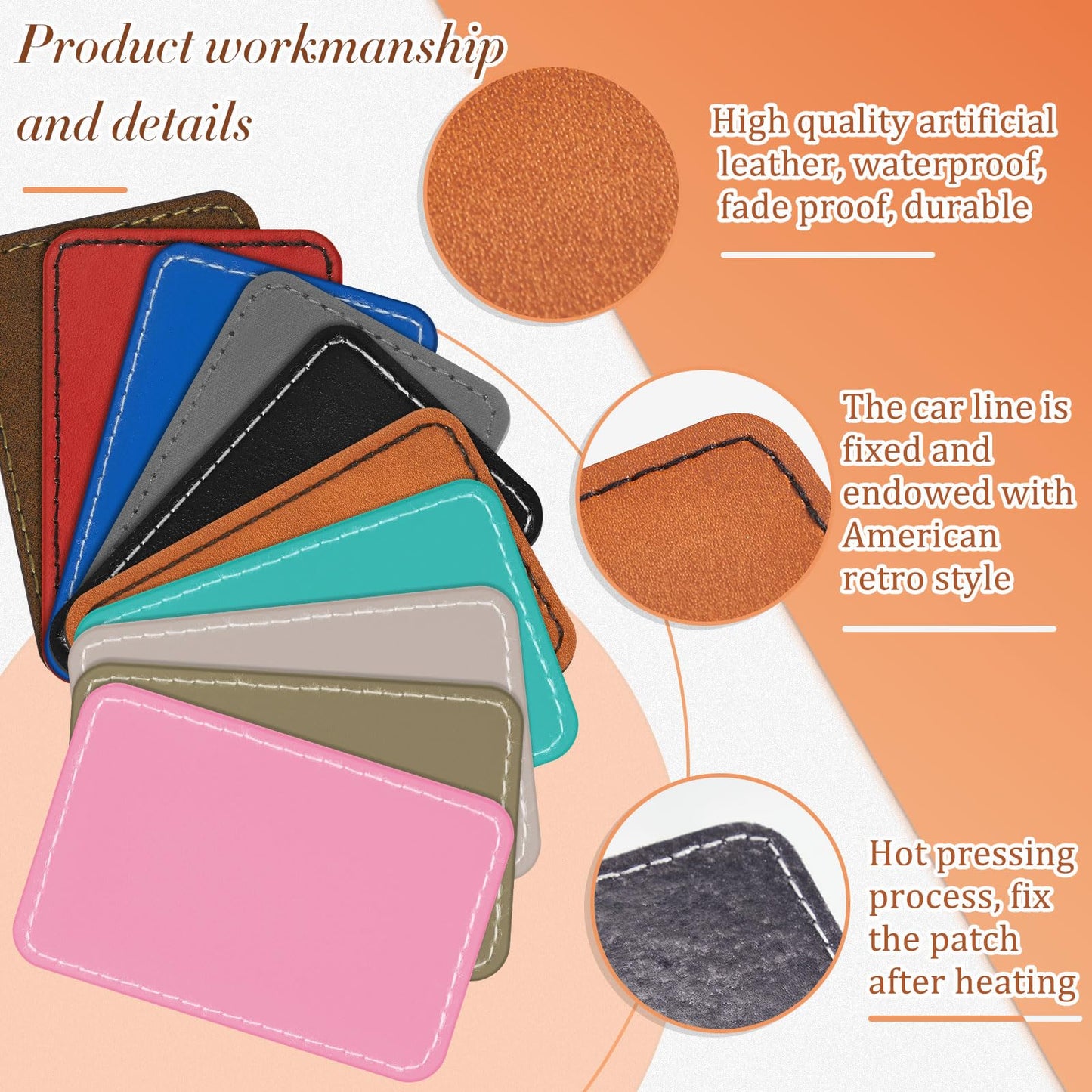 Dunzy 60 Pcs Leather Hat Patches Blank Leatherette Hat Patch with Adhesive Rectangle Laserable Leatherette Patch for Hats Custom Fabric Sew Laser Engraving DIY(Multicolor,3 x 2 Inch)