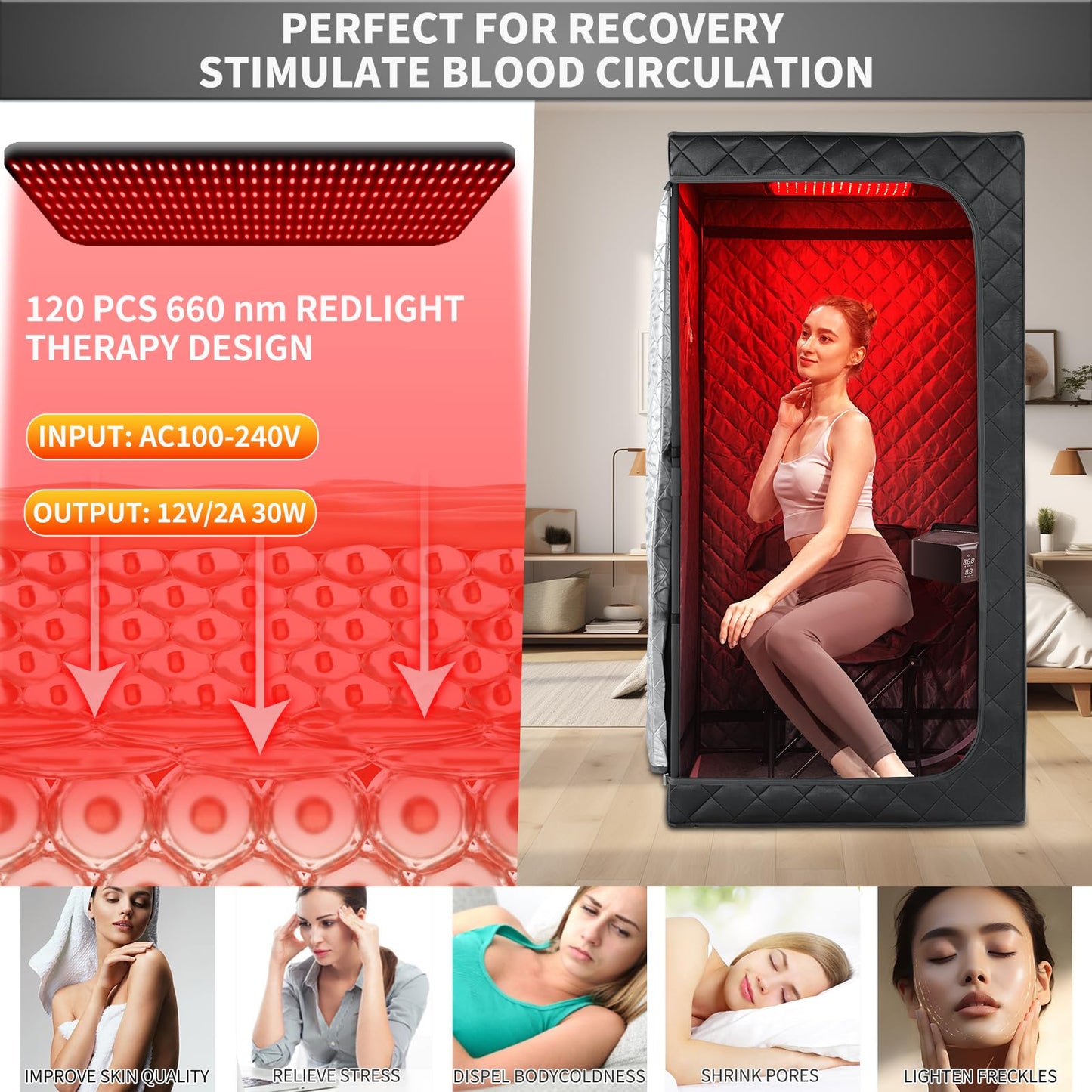 iDOTODO Portable Personal Far Infrared Sauna Box for Home with 660nm Red Light Threapy Panel, Upgraded Infrared Dry Sauna, 140℉, Heating Foot Pad, Upgraded Comfortable Chair