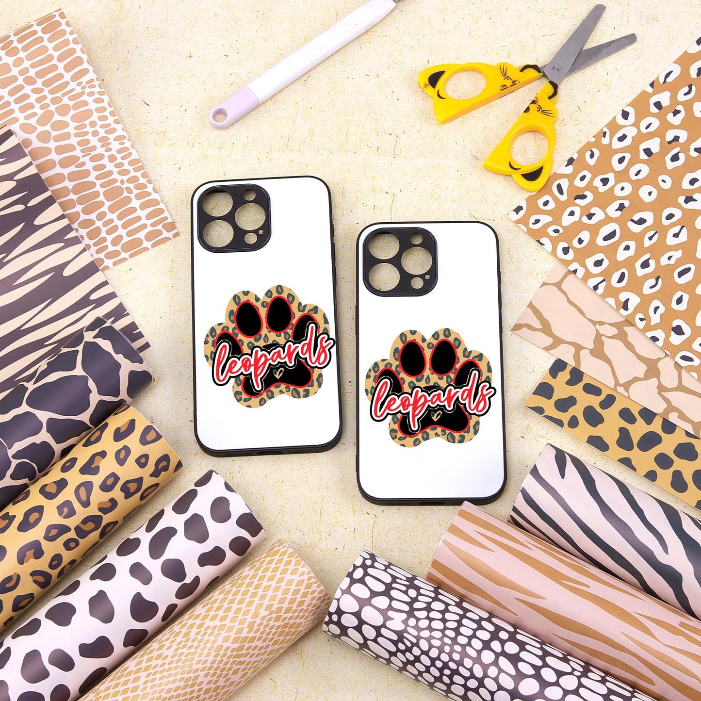 Tintnut Animal Print Pattern Permanent Vinyl - 12Sheets 12 x 10inches Leopard Print Permanent Adhesive Vinyl for Cutting Machine, Home Decor Self Sticker