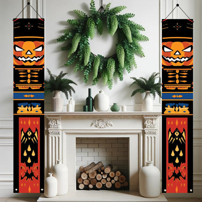 Saoplasa 2PCS Halloween Nutcracker Porch Banners 71 x 12 Inch Pumpkin Skeleton Door Decorations Scary Soldier Hanging Signs for Spooky Front Entryway Party Wall Decor Haunted House Yard Display