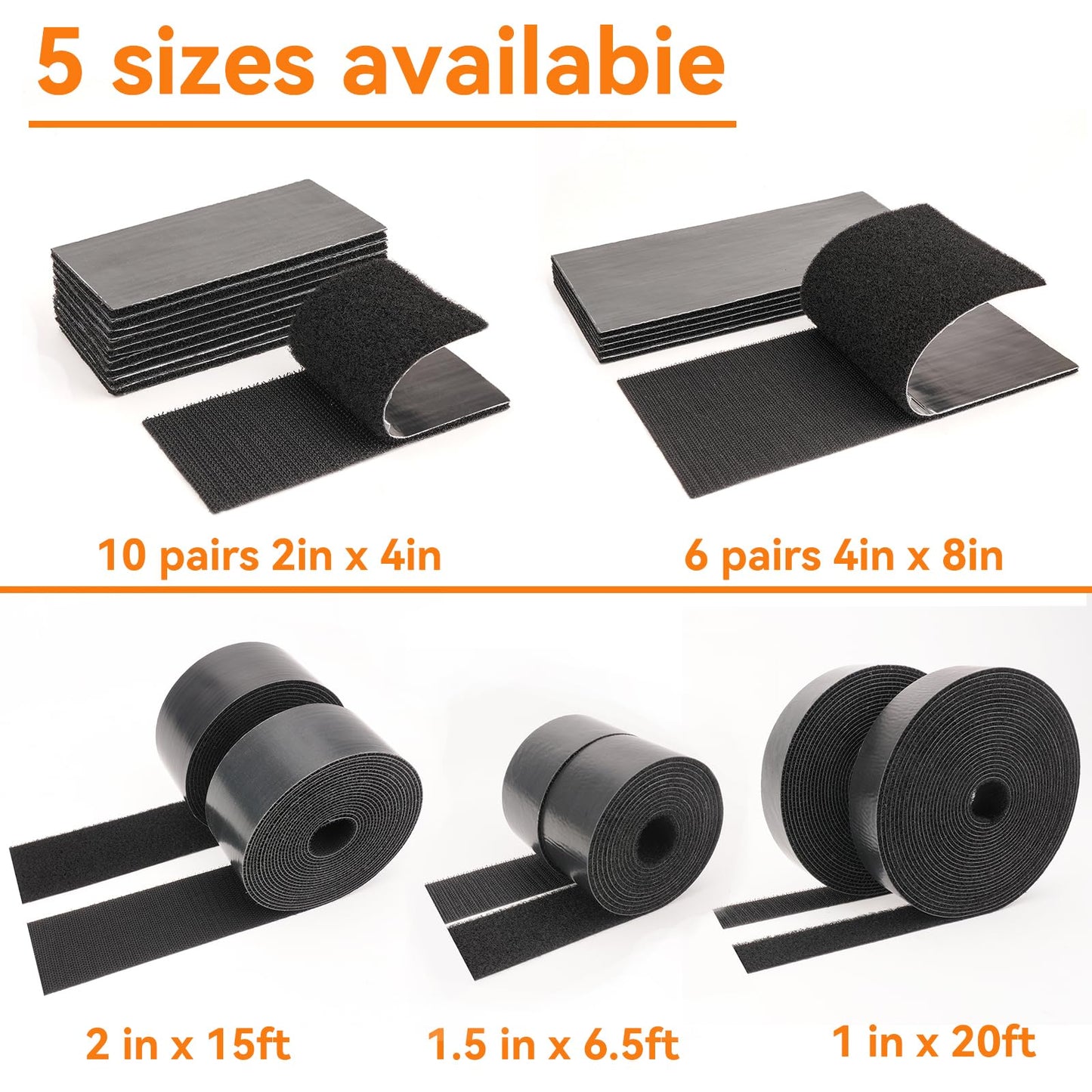 Hook and Loop Tape 6.5Ft x 1.5Inch Heavy Duty Double-Sided Adhesive Strips, Strong Sticky Back Fastener Roll, Cuttable Interlocking Tape Fasteners for Home, Office, Car, School & DIY Crafts Black