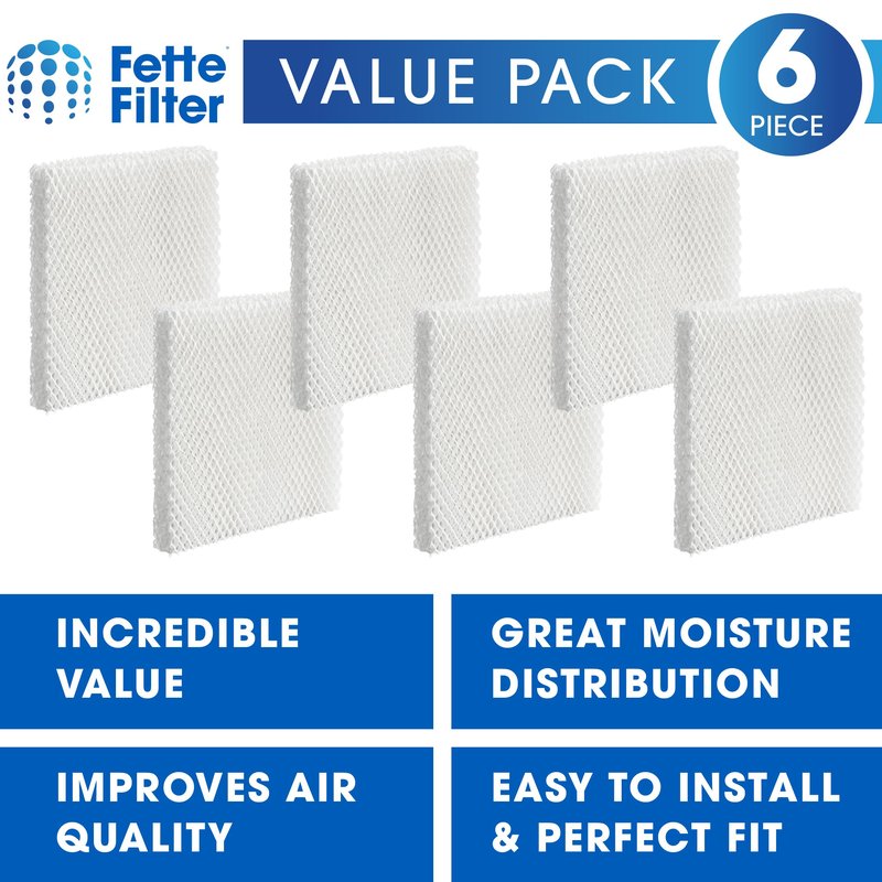 Fette Filter - Filter T Humidifier Wicking Filters Compatible with Honeywell HFT600T HFT600PDQ for Honeywell Tower Humidifier HEV615 Series & HEV620 Series. Includes 6 Replacement Filters.