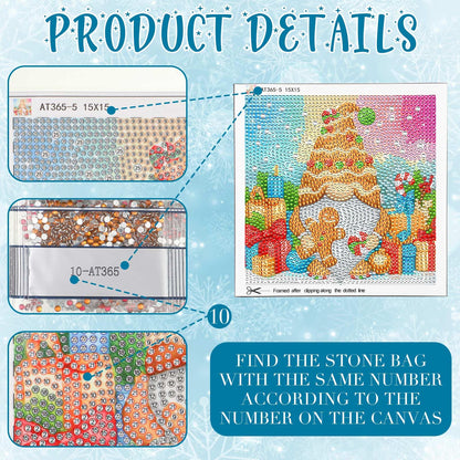 TecUnite 9 Pcs Christmas Diamond Painting Art Gnome Diamond Painting Kit for Beginners DIY Rhinestone Gem Crafts for Home Wall Decor 6 x 6 Inch (Classical)