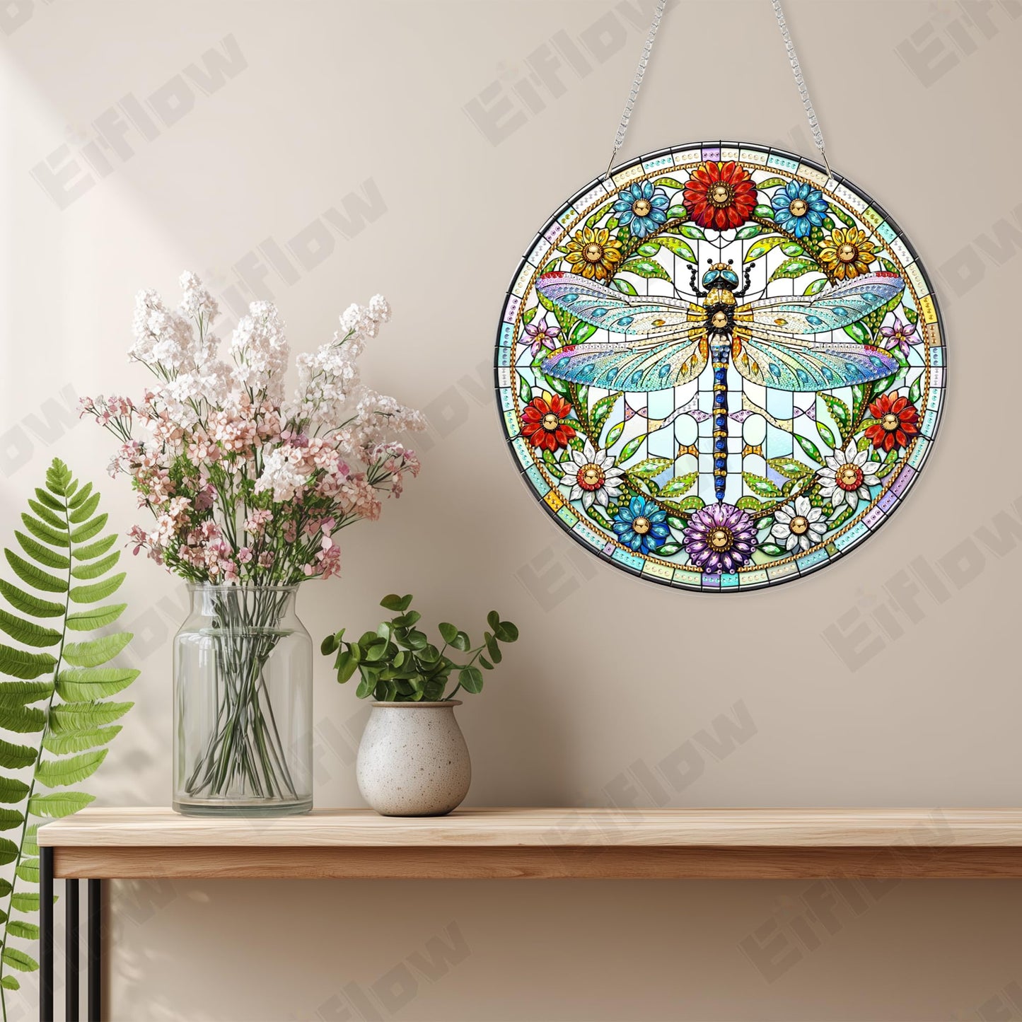 Eiflow Acrylic Diamond Art Hanging Kit for Adults, DIY Diamonds Painting Door Hanging Board Kit, Special Crystal Diamond Art Painting Pendant Ornament (Dragonfly)