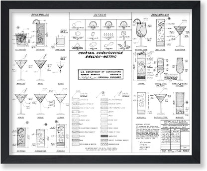 16x20 Poster Master Cocktail Construction Chart Poster - Retro Cocktail Print - Alcohol Art - Bar Cart Design