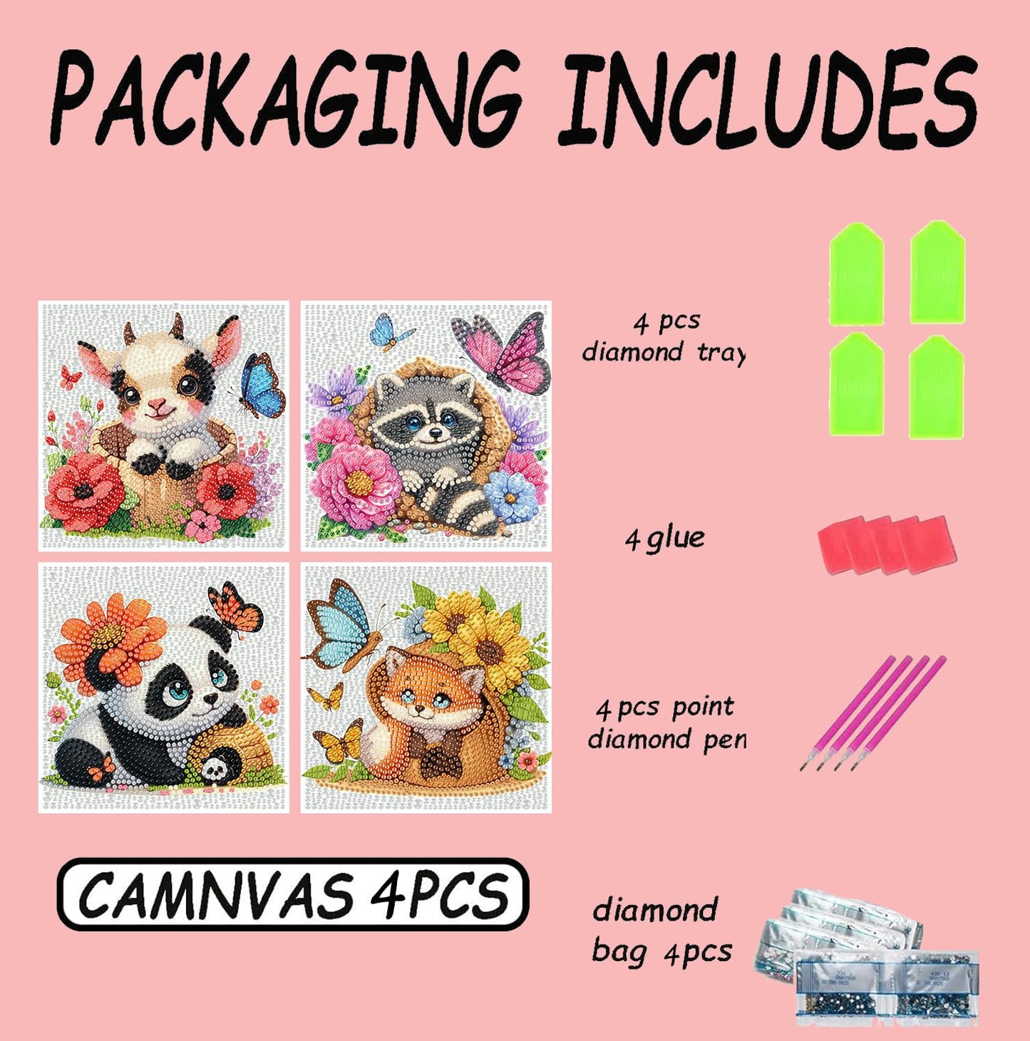 Diamond Art Kits for Kids - 4 Pack Diamond Art Painting for Kid - Arts and Crafts for Kids Ages 8-12 - 5D Diamond Art Dots Paint by Number - Big Gem Art for 5 6 7 9 10 Year Old Girls Boys Gifts