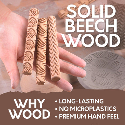 Byllstore Clay Texture Rollers | 10-Pack | 5 in x 0.65 in | Premium Wooden Pottery Tools | Set A