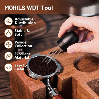 MORILS WDT Espresso Tool with 0.4mm 9 Thick Spring Needles & Extra 9 Needles, Metal Handle with Stand, Black