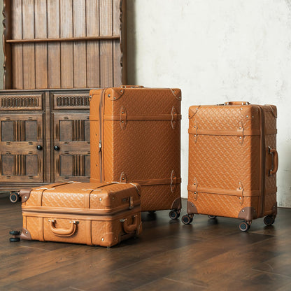NZBZ Vintage Luggage set Carry on Cute Suitcase with Rolling Spinner Wheels TSA Lock Luggage 3 Pieces (Cognac Brown, 20inch & 24inch & 28inch)