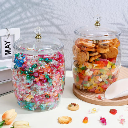 mwellewm 2Pcs 1 Gallon Candy Jars With Lids&Spoons Clear Plastic Cookie Container Large Airtight Apothecary Storage Organization Hard Snack Buffet Canister for Wedding Home Kitchen Bar Decoration
