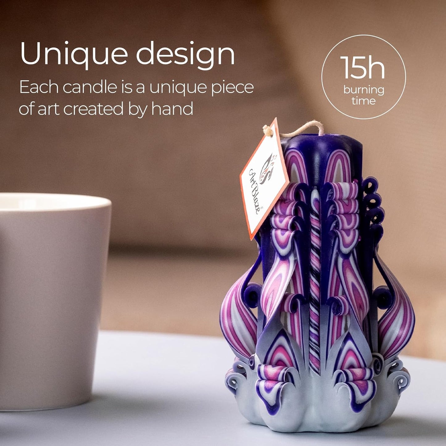 Carved Candles - Handmade Decorative Large Spiral Candle for Home Decor, Purple