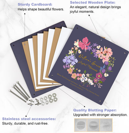 Joy&Grace Flower Press Kit for Adults, with Designed Cover and DIY Album, 10.9" x 10.9" 10 Layers Flower Preservation Kit, Plant Press and Large Plant Drying Toolkit (Color Box, Purple Navy)