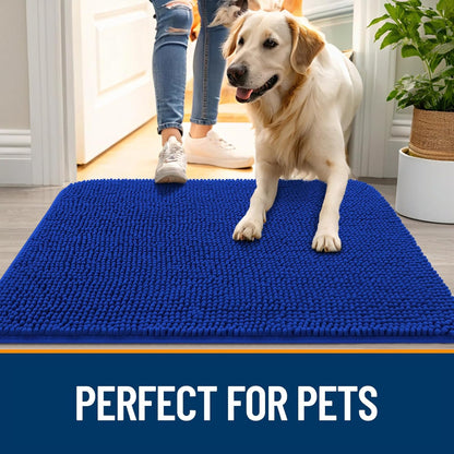 OLANLY Dog Door Mat - Absorbent Non-Slip Washable Chenille Mat for Muddy Paws | 35"x24", Royal Blue