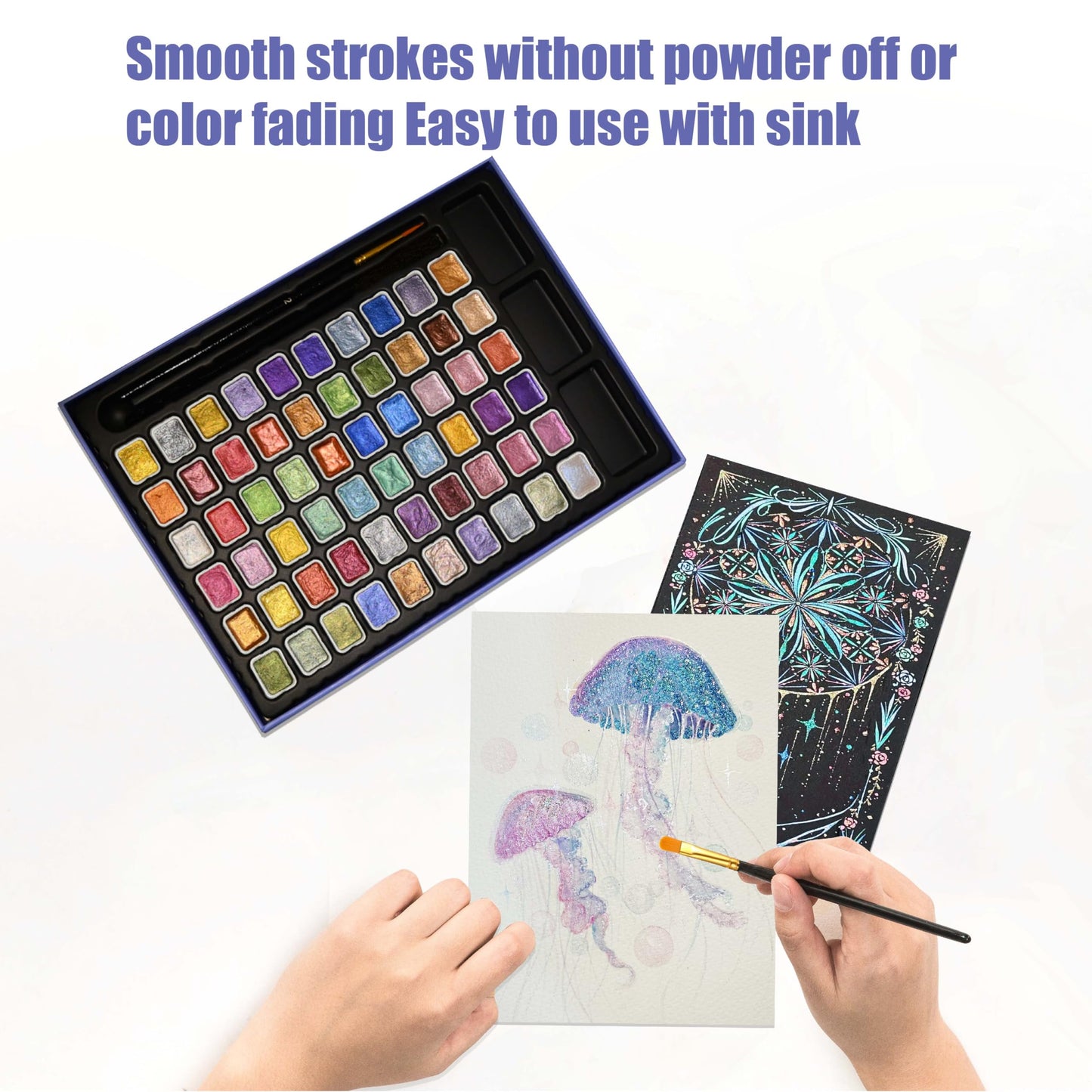 GlisDyck Mini Shimmer Watercolor Paint Set, 60 Colors Glitter Metallic Watercolour Painting Sets, Solid Pearl Water Color Paints for Artists, Amateur Hobbyists and Painting (60 Colours)