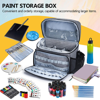 Acrylic Paint and Brush Set Organizer Bag - Carrying Case Compatible with Apple Barrel, Shuttle Art, Caliart Art Supplies - Includes Detachable Paint Brush Holder - for Travel/Outdoor Sketching (Gray)