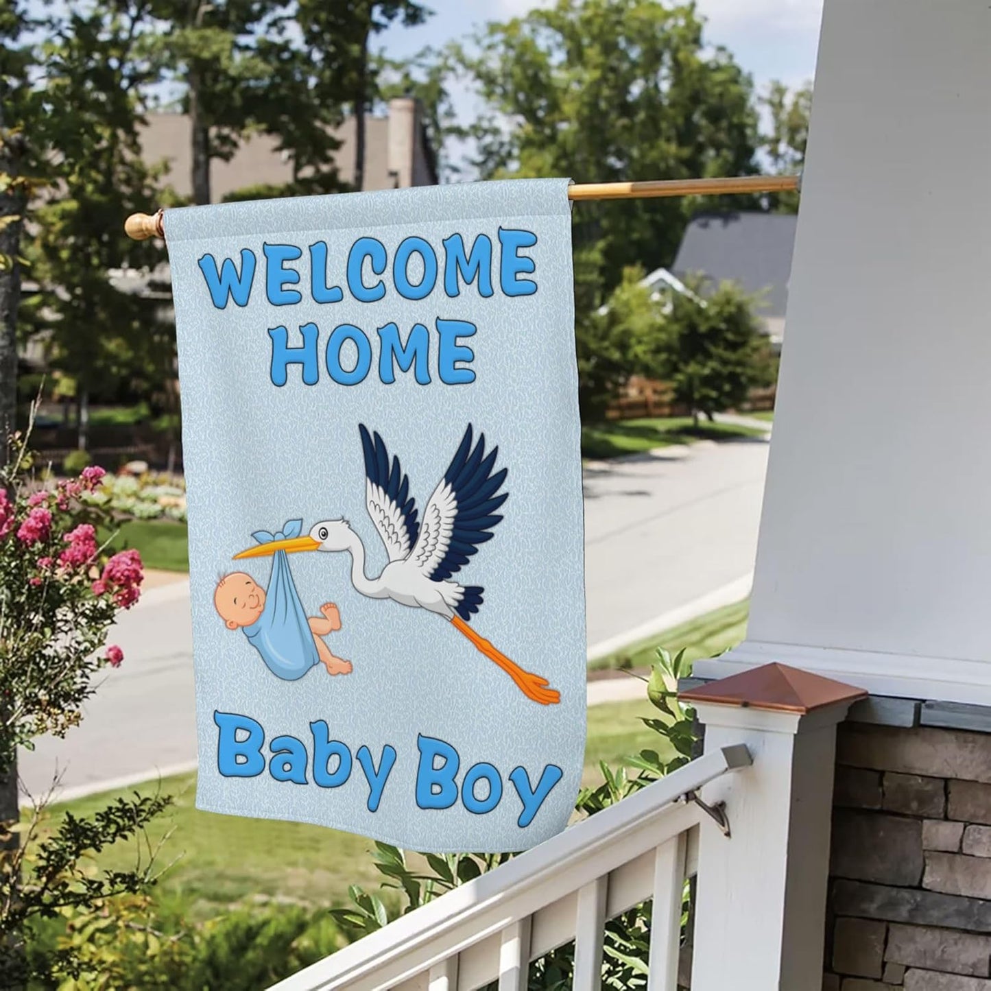Welcome Home Baby Boy Garden Flag, 12x18 Inch Double Sided It's a Boy Stork Yard Sign Decorations