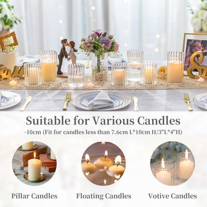 Hewory Glass Hurricane Candle Holder Set of 12, Clear Glass Candle Holders for Pillar Candles Floating Candles, 4 inch Glass Cylinder Hurricane Vases for Centerpieces Wedding Christmas Home Decor
