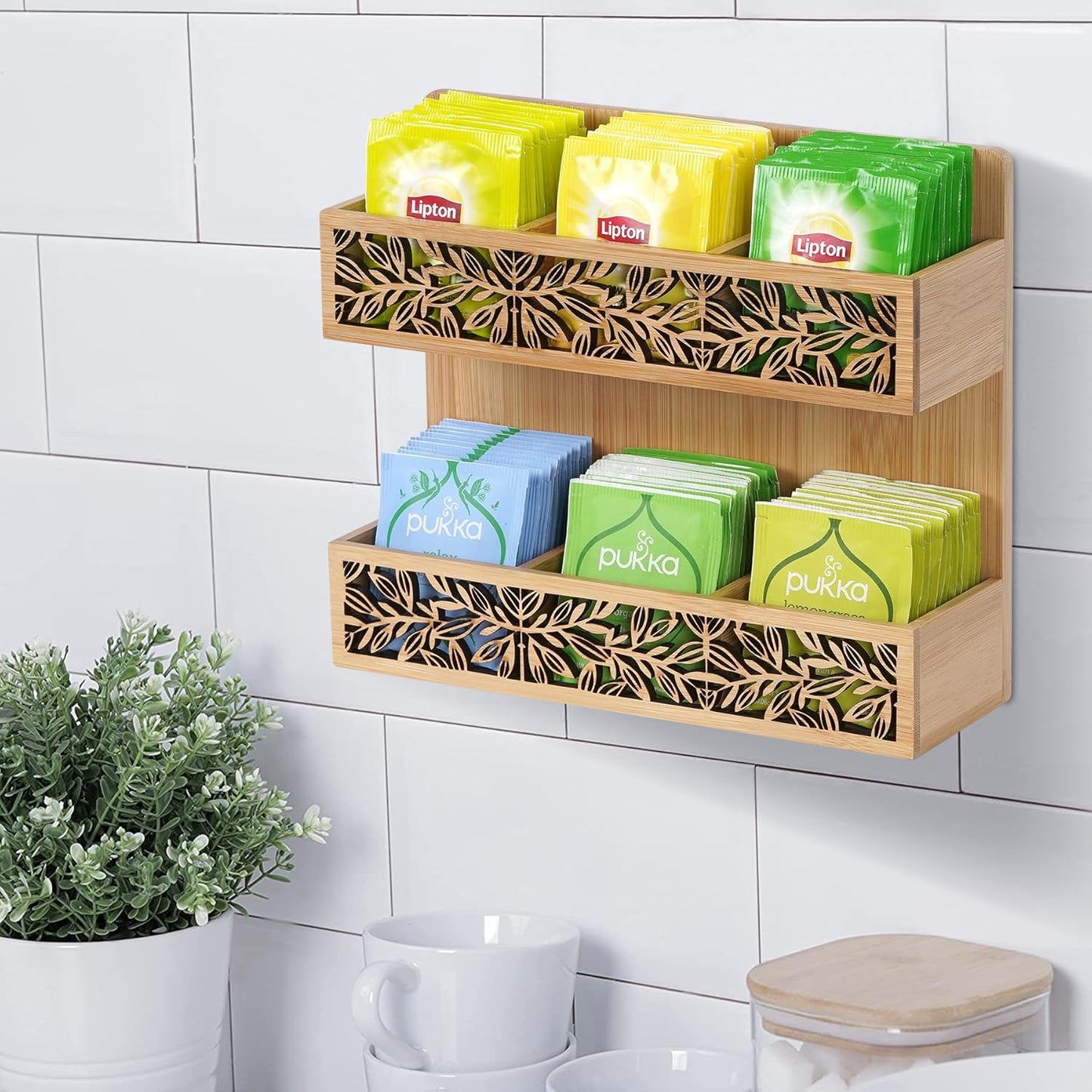 QILICHZ Tea Bag Holder - Wall Mounted Organizer for Tea Bags, Table or Wall Tea Holder