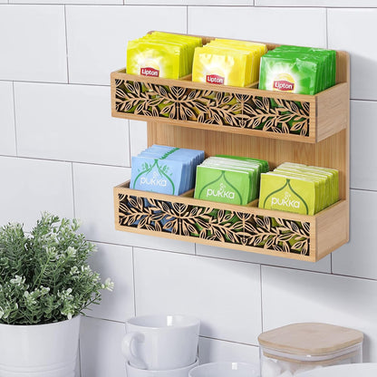 QILICHZ Tea Bag Holder - Wall Mounted Organizer for Tea Bags, Table or Wall Tea Holder