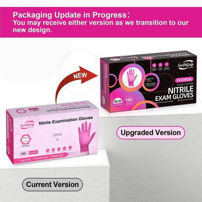 SwiftGrip Pink Gloves Powder-Free Nitrile Gloves, 100ct Box - 3-Mil, Gloves Disposable Latex Free, for Kitchen, Cleaning, Estheticians, Hair Stylist - Pink/Fuchsia(Medium)