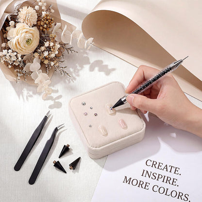 Tatuo 4 Set/26 Pcs Rhinestone Picker Tool Dotting Pen Dual-Ended Nail Art Rhinestones Applicator Gems Crystals Beads Picker Wax Pencil with 20 Wax Head 2 Tweezers DIY Nail Art Tool (Black)