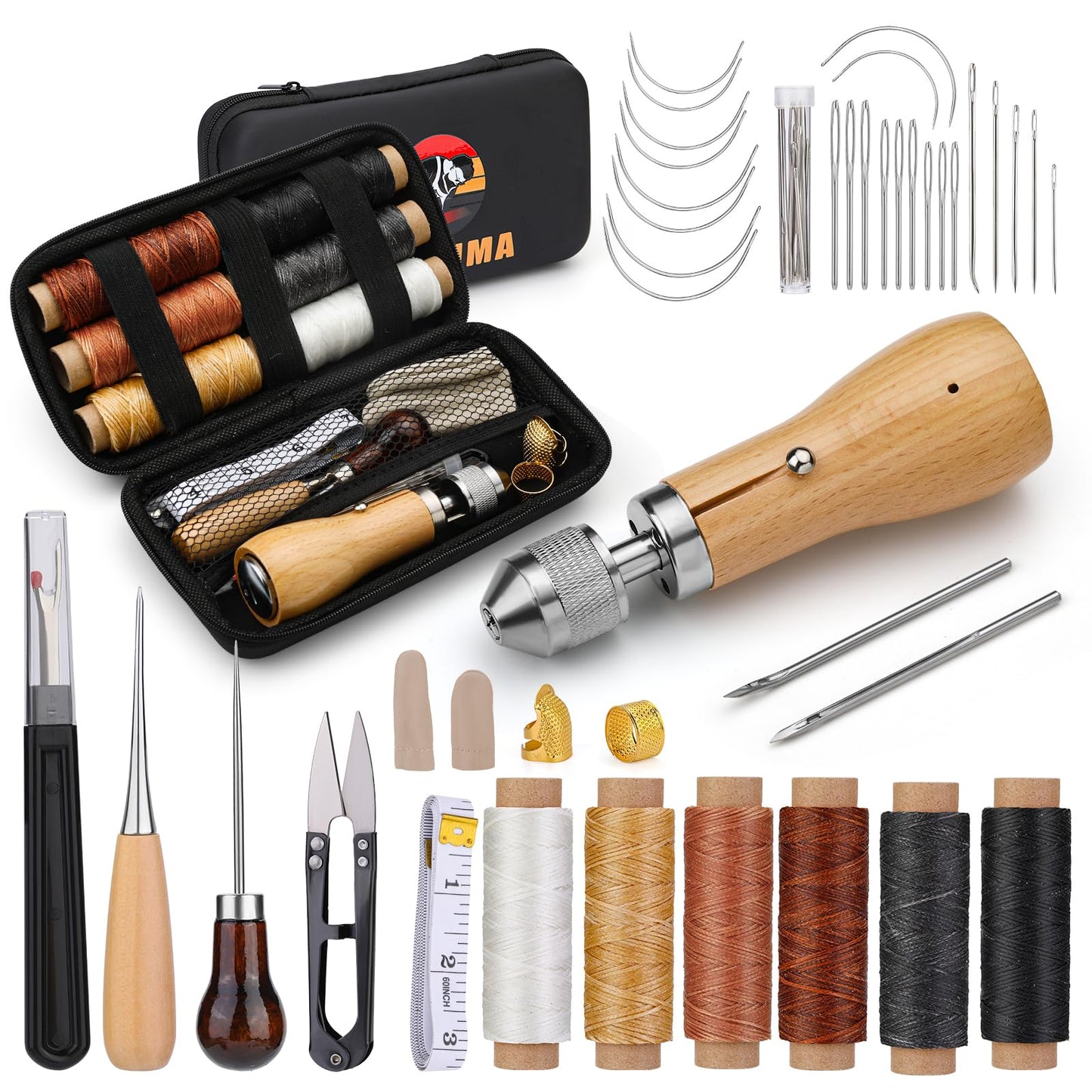 QMNNMA 40pcs Sewing Awl Kit with Bag, Portable Awl Tool Stitching with Instructions, Speedy Stitcher Sewing Awl Kit for DIY Leather Sewing Repair Craft