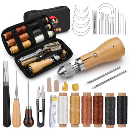 QMNNMA 40pcs Sewing Awl Kit with Bag, Portable Awl Tool Stitching with Instructions, Speedy Stitcher Sewing Awl Kit for DIY Leather Sewing Repair Craft