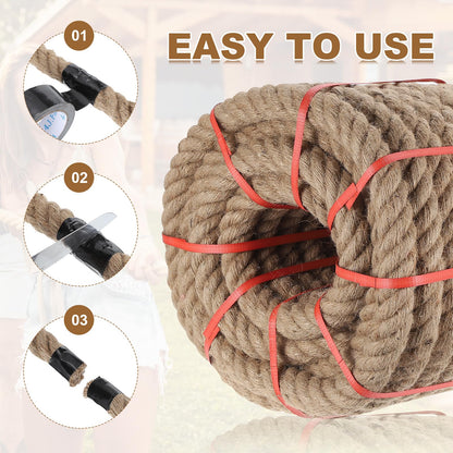 MECCANIXITY Jute Rope 0.7 Inch x 85ft, Thick Twine Rope Ropes Braided Jute Twine Natural Brown Burlap Cord String Heavy Twisted with Tape for Decorative Crafts Railing Swing Tug of War