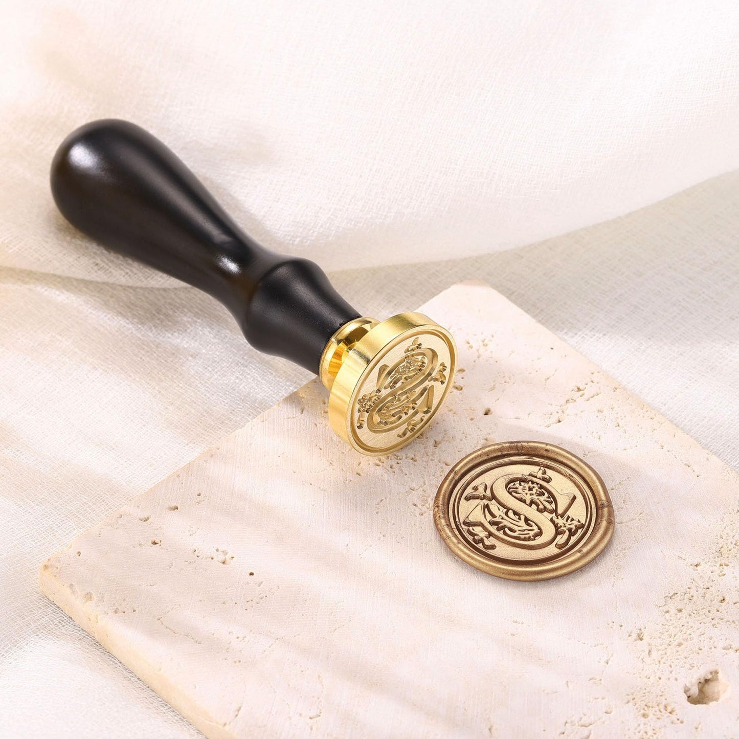 Yoption Traditional Initial Alphabet Wax Seal Stamp with 120 Antique Gold Wax Seal Beads Kit for Wedding Engagement Party Invitation Envelope Christmas Gift Wrap - Letter S