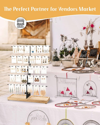HULISEN Earring Display for Vendors, Adjustable Height Earring Display Stands for Selling, Jewelry Display for Earrings Card, Earrings Rack Display Holder with Tray, 30 Hooks, Carbonized Brown