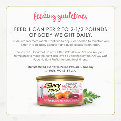 Purina Fancy Feast Grain Free Pate Wet Kitten Food Gourmet Naturals Wild Alaskan Salmon Recipe - (Pack of 12) 3 oz. Cans