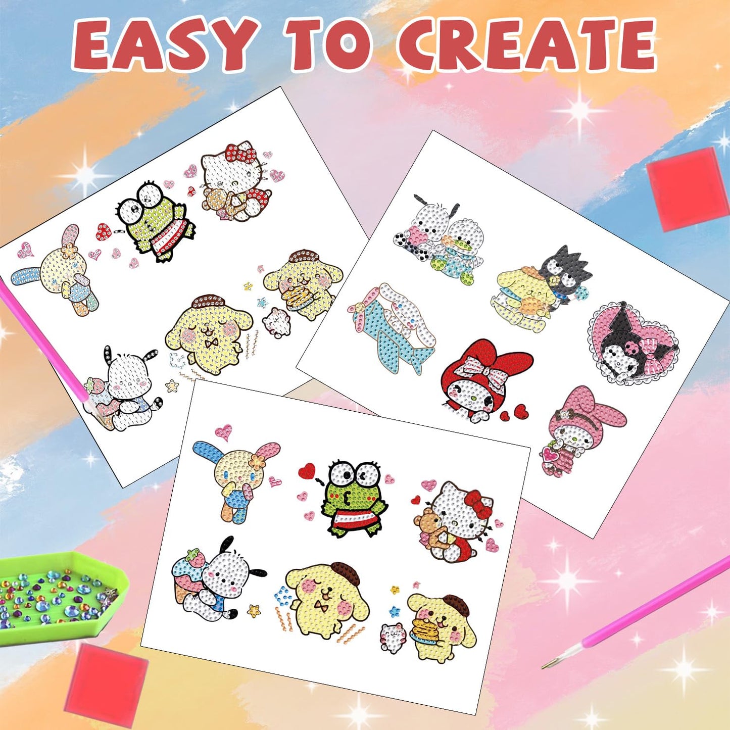 CYNART 48 Pcs Diamond Art Stickers for Kids, Small Diamond Painting Stickers Kits for Kid, Mini Diamond Painting Arts and Crafts for Kids Ages 8-12 for Birthday Party Holiday Gifts