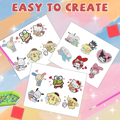 CYNART 48 Pcs Diamond Art Stickers for Kids, Small Diamond Painting Stickers Kits for Kid, Mini Diamond Painting Arts and Crafts for Kids Ages 8-12 for Birthday Party Holiday Gifts