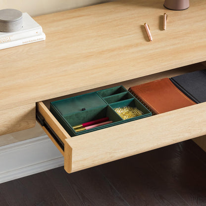 Walker Edison Amira Modern MDF Waterfall Writing Desk with a Built-in Storage Drawer, 52 Inch, Light Ash