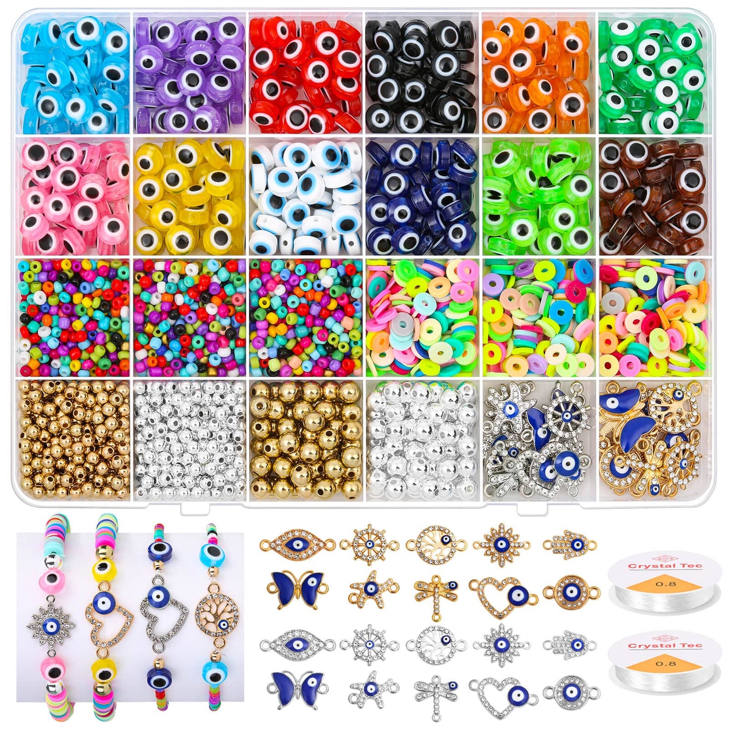 Acejoz 2702 Pieces Bracelet Making Kit, Including Evil Eye Beads, Evil Eye Charms, Assorted Beads and Elastic String for Bracelets