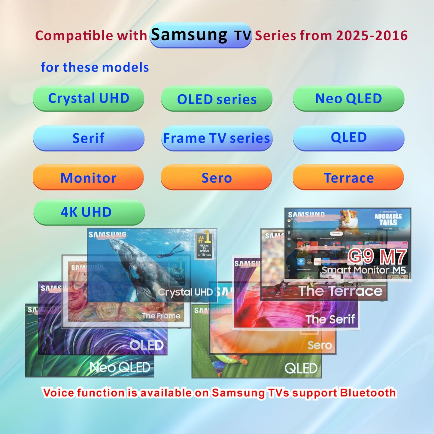 B Braince Smart Remote Compatible with Samsung Smart TV Remote Replacement 2025-2019, Voice Control remoto Samsung Smart tv, Mic, Bluetooth, Universal, Tizen OS, No Solar. 2-Year Warranty.