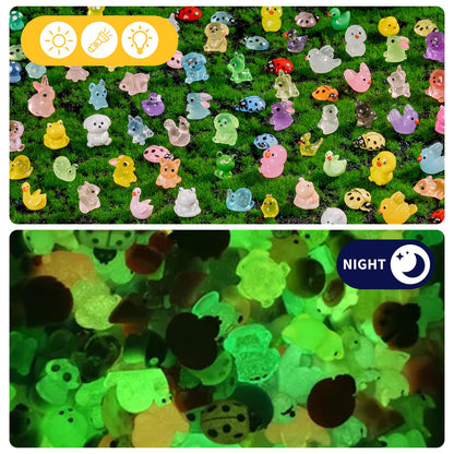 200 pcs Luminous Mini Resin Animals Many Styles Variety Tiny Animals Figures Miniature Little Small Animal Figurines Bulk for Micro Fairy Garden Landscape Accessories Hide Crafts Decor Aquarium