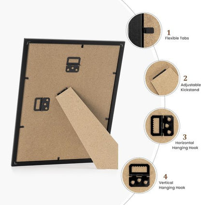 Black 8.5x11 Picture Frame Set of 2 | Shatter-Resistant Plexiglass | Tabletop & Wall Mount