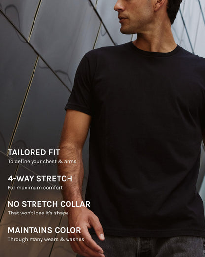 INTO THE AM Premium Men's Fitted Crew Neck Plain Essential Tees - Modern Fit Fresh Classic Short Sleeve T-Shirts for Men (Black, X-Large)