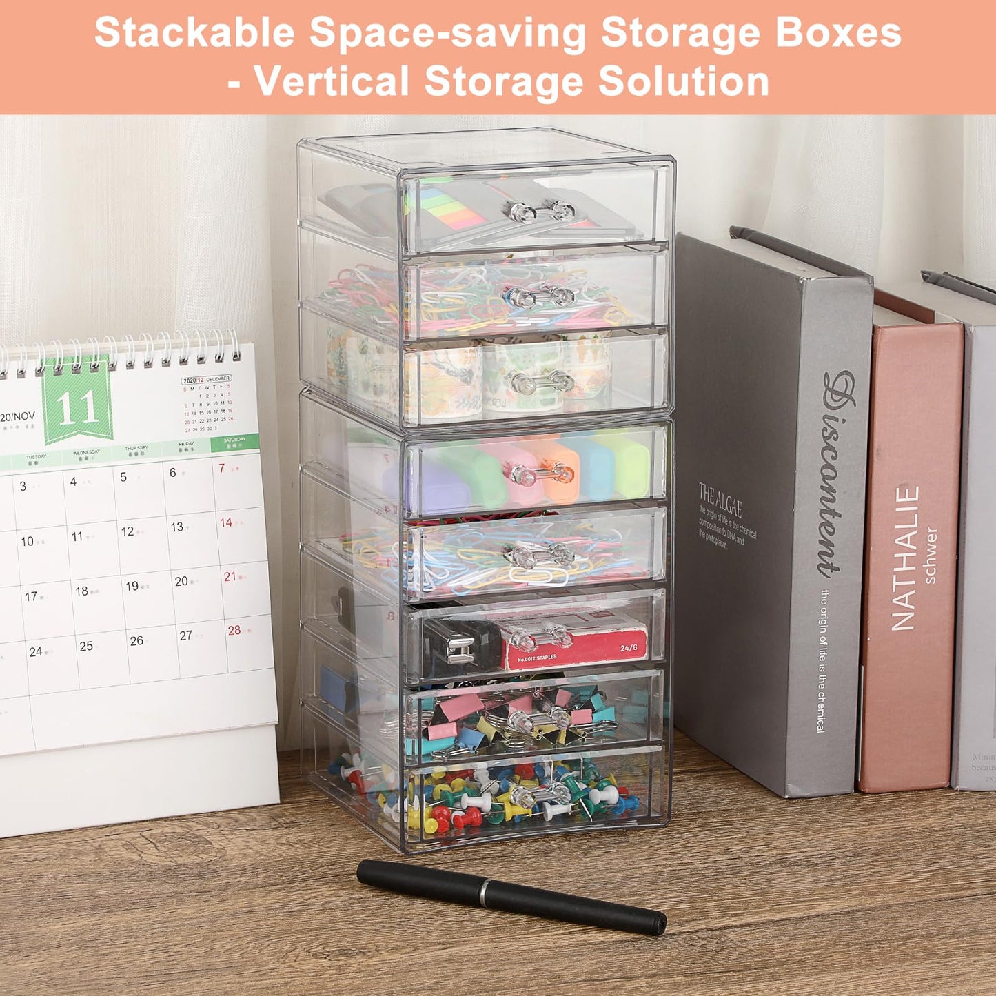 BTSKY Clear Acrylic Storage Organizer with Drawers, 5-Layer Desktop Organizer for Office Essentials, Multi-Purpose Stackable Container for Bathroom Vanity, Desk Makeup Jewelry Container Storage Box
