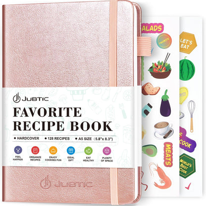 JUBTIC Blank Recipe Book to Write in Your Own Recipes, Personal Cook Book with 2 Colorful Stickers, Hardcover Notebook