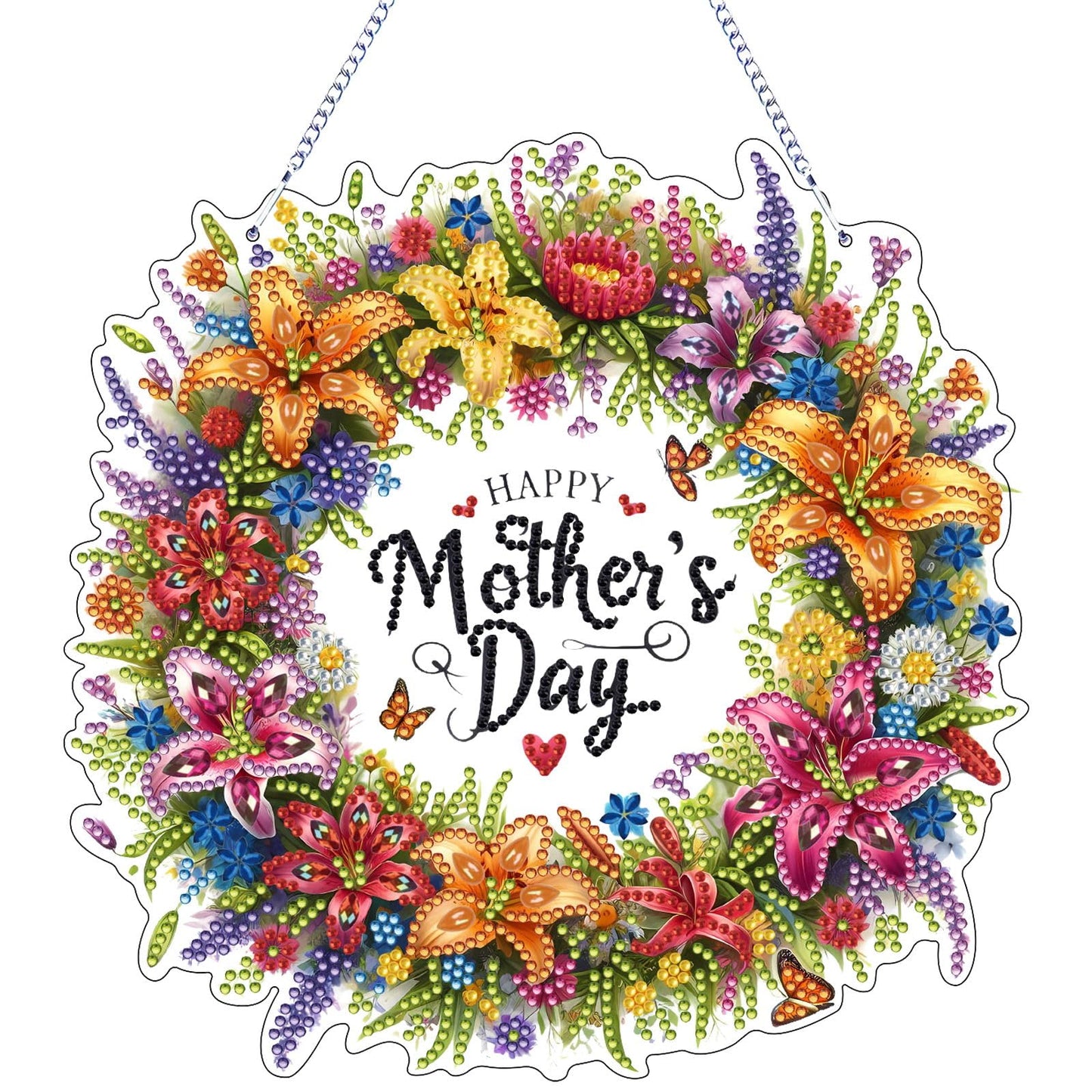 VODAPYC Mother's Day Diamond Art Hanging Kits for Adults, Acrylic DIY Double Sided Special Shaped Flower Diamonds Art Windows Pendant Ornament(Mother's Day Wreath)
