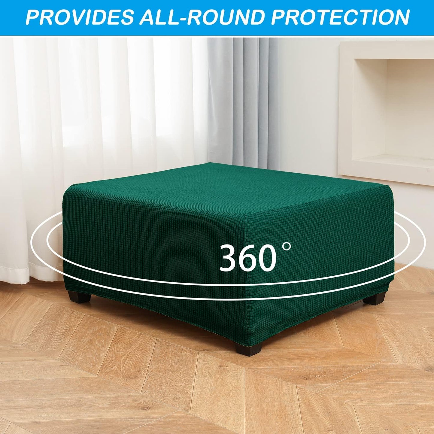 OBCREAT Ottoman Covers, Stretch Jacquard Ottoman Slipcover Soft Thick Folding Storage Cover Rectangle Footrest Stool
